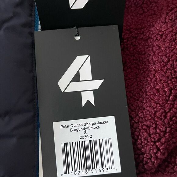 NWT Fourlaps reversible polar quilted Sherpa jacket Burgundy/Smoke size Small - Picture 14 of 16